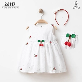 COŞAY BEBE KİRAZ DESENLİ TOKALI KIZ BEBEK ELBİSE