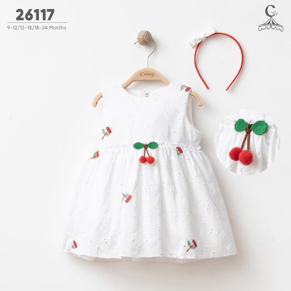 COŞAY BEBE KİRAZ DESENLİ TOKALI KIZ BEBEK ELBİSE
